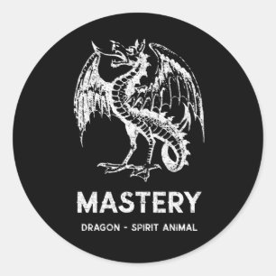 Pegatina Redonda Animales espíritus de dragón blanco