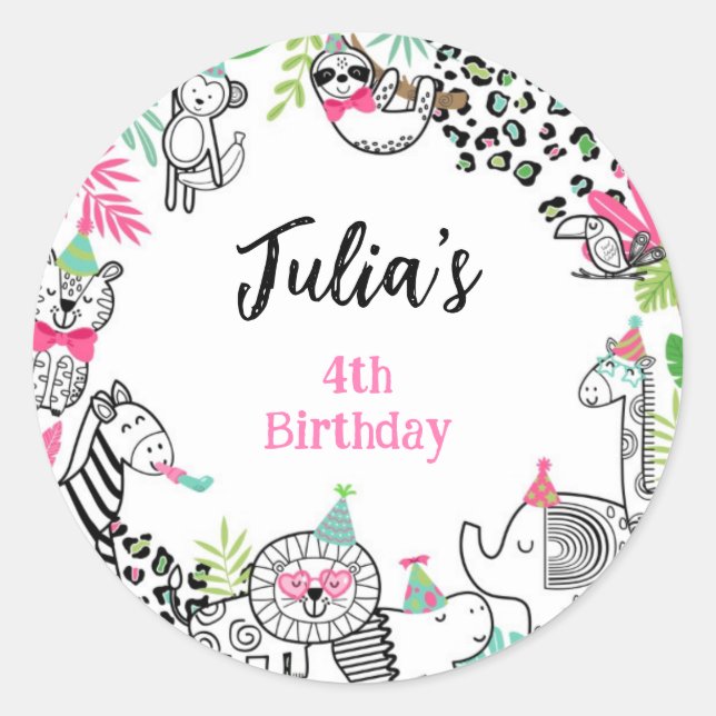 Pegatina Redonda Animales fiestas, Safari de la jungla (Anverso)