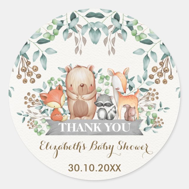 Pegatina Redonda Animales forestales de Woodland Gracias Pegatinas  (Anverso)