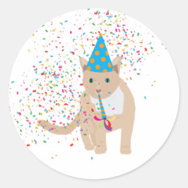 Pegatina Redonda Animales gatos divertidos que tienen un Fiesta