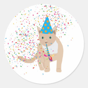 Pegatina Redonda Animales gatos divertidos que tienen un Fiesta