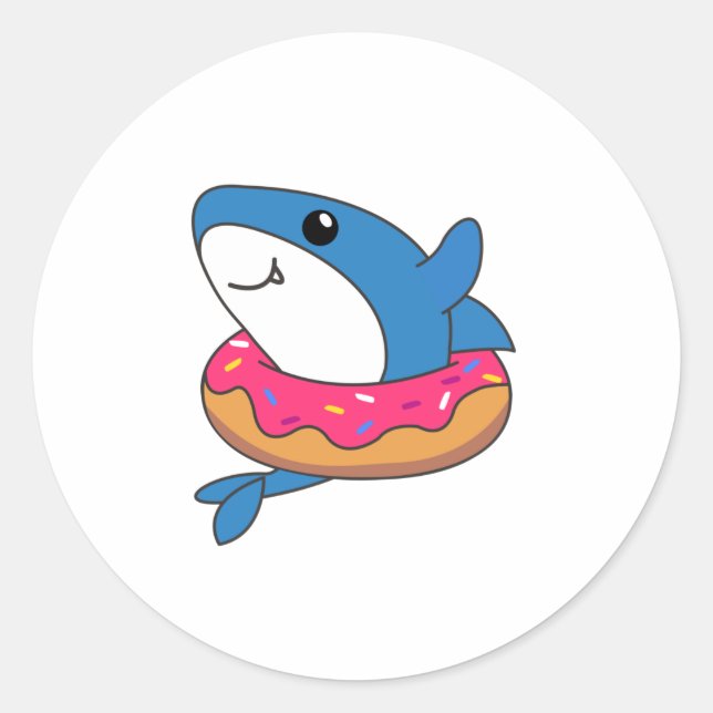 Pegatina Redonda Animales graciosos De Tiburón En Tiburón Donut (Anverso)