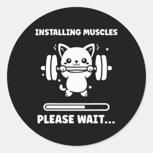 Pegatina Redonda Animales Instalando Músculos Fitness Culturismo Ca