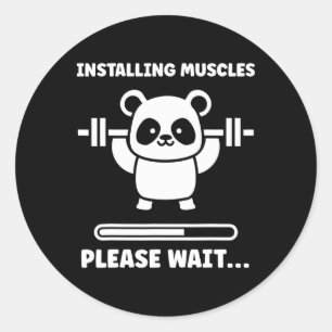 Pegatina Redonda Animales Instalando Músculos Fitness Culturismo Ko