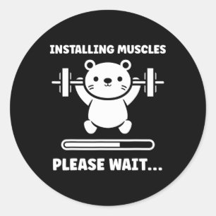 Pegatina Redonda Animales Instalando Músculos Fitness Culturismo Se