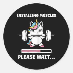 Pegatina Redonda Animales Instalando Músculos Fitness Culturismo Un