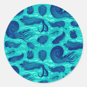 Pegatina Redonda Animales marinos antiguos: Trilobitas, Anomalocari