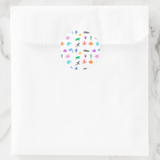 Pegatina Redonda Animales marinos con estampado (Bolso)
