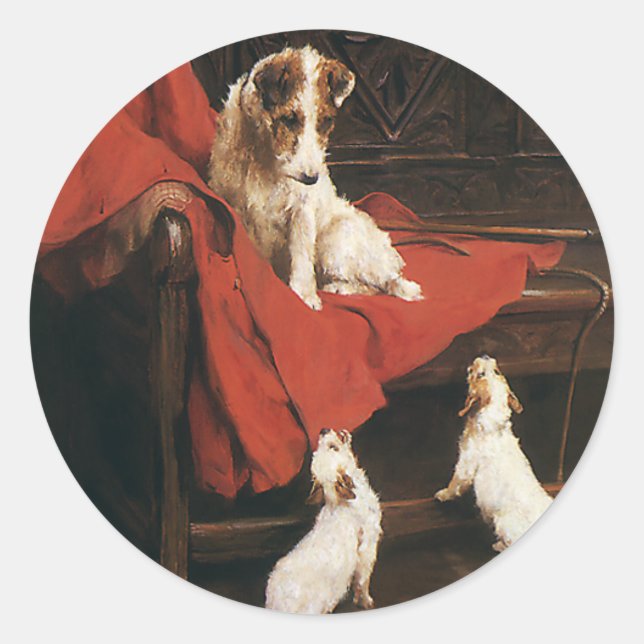 Pegatina Redonda Animales Mascotas de la época, perros Jack Russel  (Anverso)