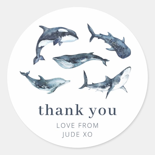 Pegatina Redonda Animales oceánicos (Anverso)