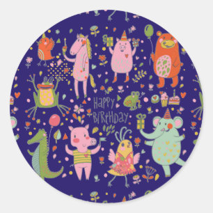 Pegatina Redonda Animales Personalizados divertidos cantan feliz cu