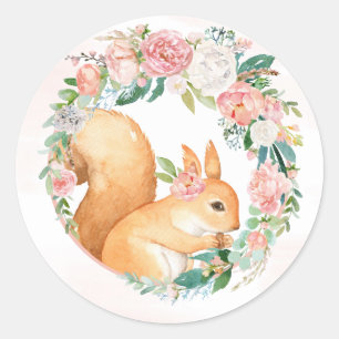 Pegatina Redonda Animales preciosos del arbolado del bosque -