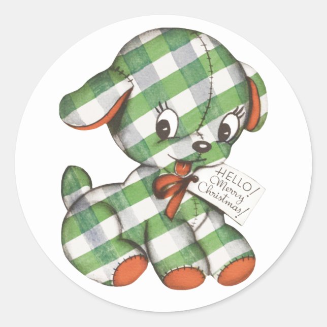 Pegatina Redonda Animales rellenos de porcino de Gingham Puppy (Anverso)
