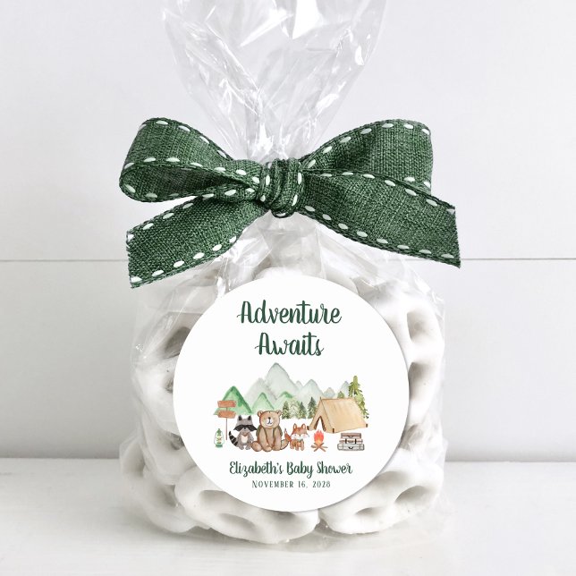 Pegatina Redonda Animales rústicos de Woodland camping Baby Shower (Subido por el creador)