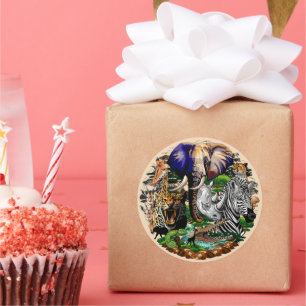 Pegatina Redonda Animales salvajes de sabana africanos