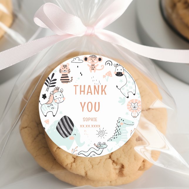 Pegatina Redonda Animales salvajes de safari niños cumpleaños graci (Subido por el creador)