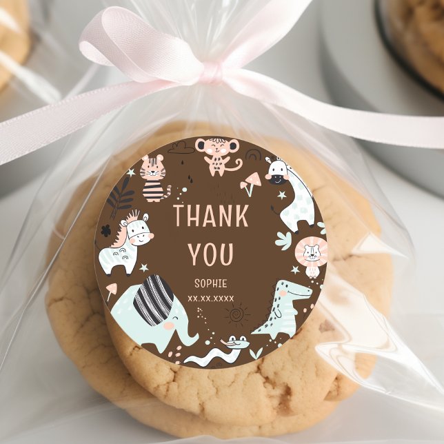 Pegatina Redonda Animales salvajes de safari niños cumpleaños graci (Subido por el creador)