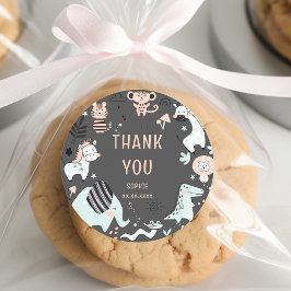 Pegatina Redonda Animales salvajes de safari niños cumpleaños graci