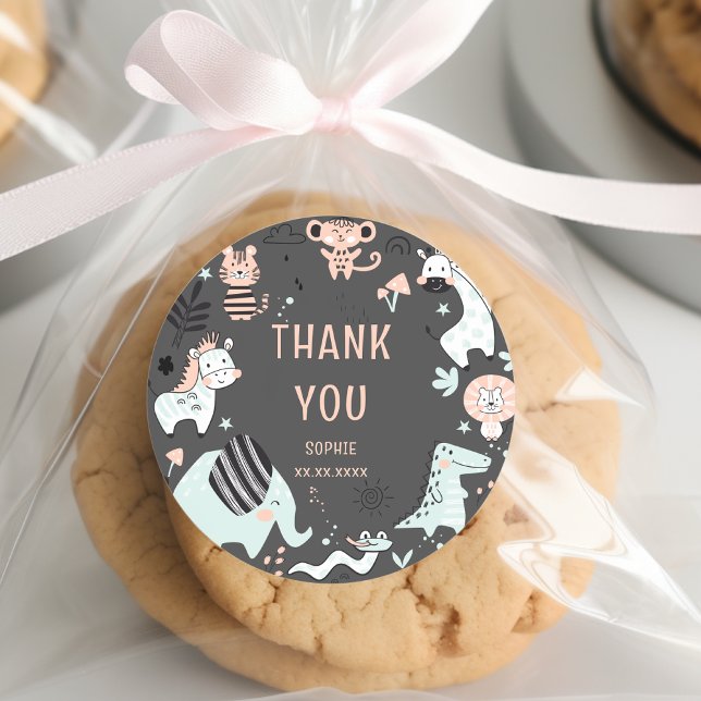 Pegatina Redonda Animales salvajes de safari niños cumpleaños graci (Subido por el creador)