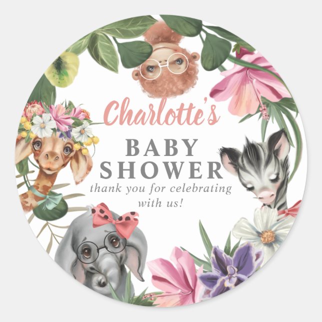 Pegatina Redonda Animales salvajes de safari salvajes Baby Shower d (Anverso)
