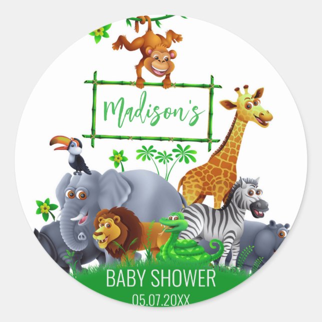 Pegatina Redonda Animales Salvajes en invierno de vegetación en una (Anverso)