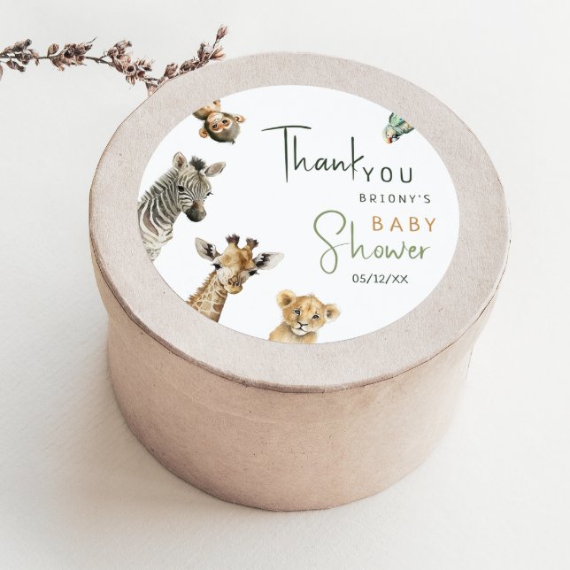 Pegatina Redonda Animales salvajes Safari Baby Shower Gracias Por F (Subido por el creador)