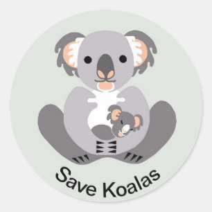 Pegatina Redonda Animales salvajes - Salven KOALAS - Animales en pe