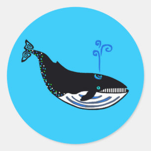 Pegatina Redonda Animales silvestres - BALLENA azul - azul oceánico