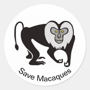 Pegatina Redonda Animales silvestres - Salvar MACAQUES - Naturaleza