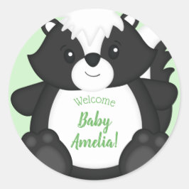 Pegatina Redonda Animales Skunk Baby Shower Woodland