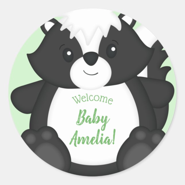 Pegatina Redonda Animales Skunk Baby Shower Woodland (Anverso)