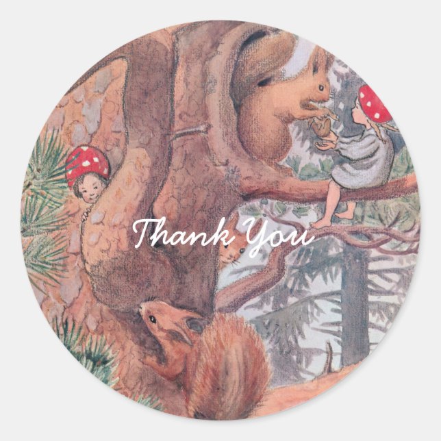 Pegatina Redonda Animales y niños de Woodland Elsa Beskow (Anverso)