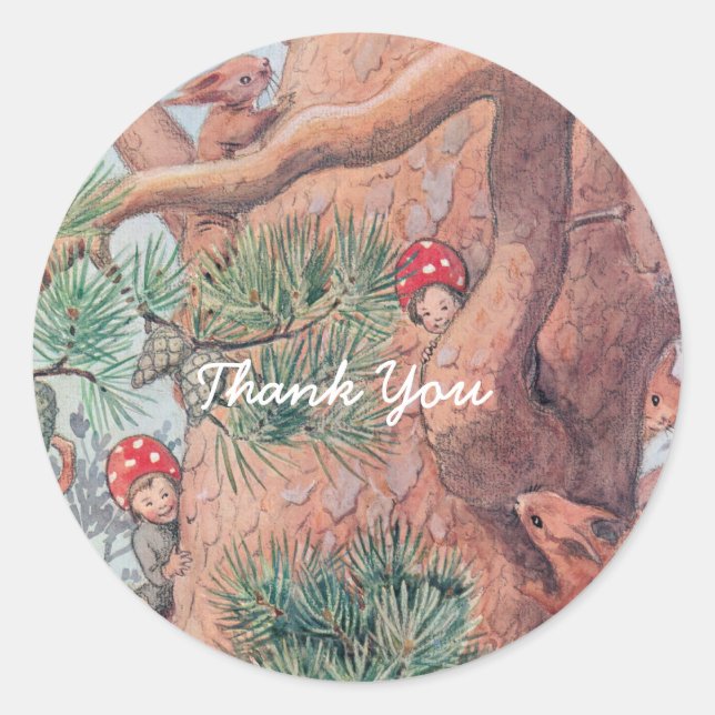 Pegatina Redonda Animales y niños de Woodland Elsa Beskow (Anverso)