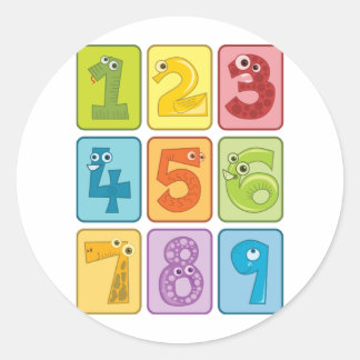 Pegatina Redonda Animales y números