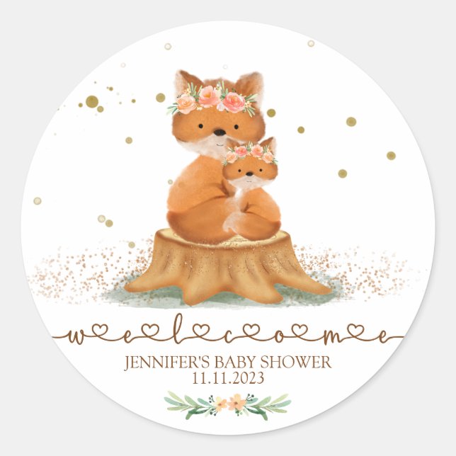 Pegatina Redonda Animals Fur Fox Family Welcome (Anverso)