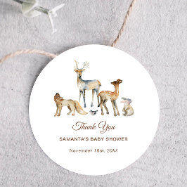 Pegatina Redonda Animals Woodland Baby Shower Gracias