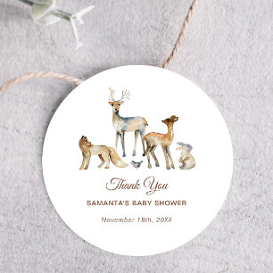 Pegatina Redonda Animals Woodland Baby Shower Gracias