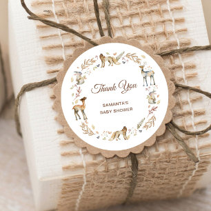 Pegatina Redonda Animals Woodland Baby Shower Gracias