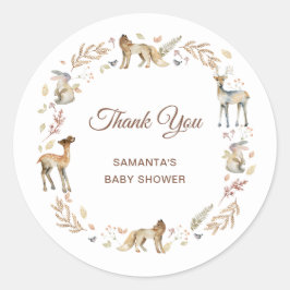 Pegatina Redonda Animals Woodland Baby Shower Gracias