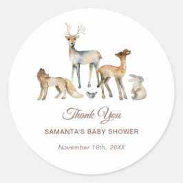 Pegatina Redonda Animals Woodland Baby Shower Gracias
