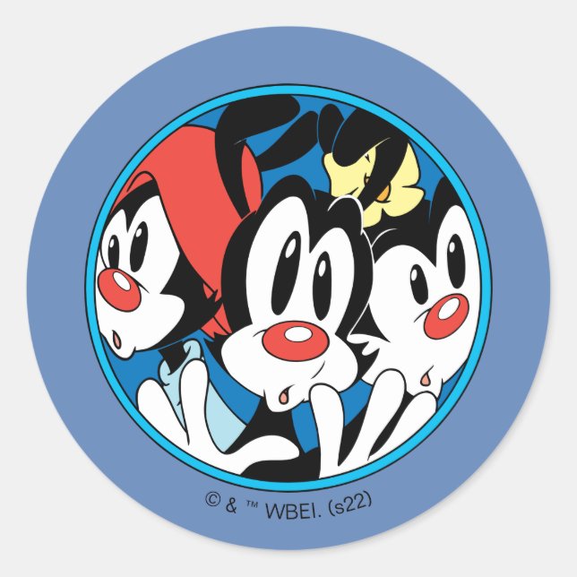 Pegatina Redonda Animaniacs | Gráfico circular de hermanos Warner (Anverso)