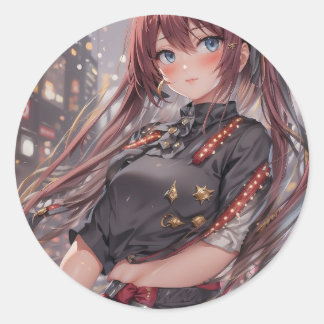 Pegatina Redonda Anime Chica AI Generative
