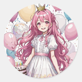 Pegatina Redonda Anime chica Cumpleaños