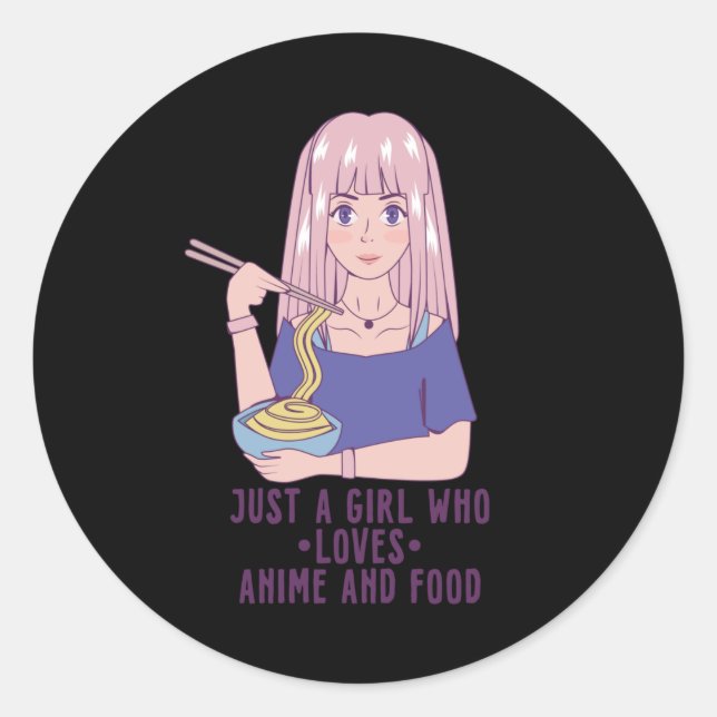Pegatina Redonda Anime Chica | para Anime y Food Lover (Anverso)