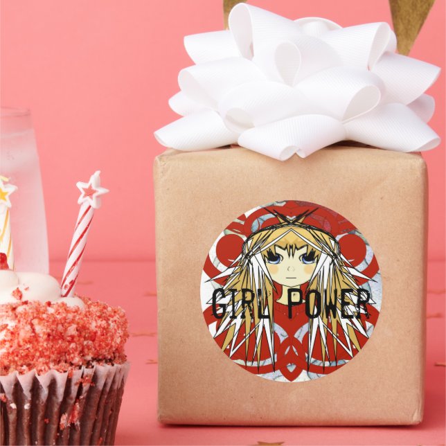 Pegatina Redonda Anime Chica Power (Fiesta)