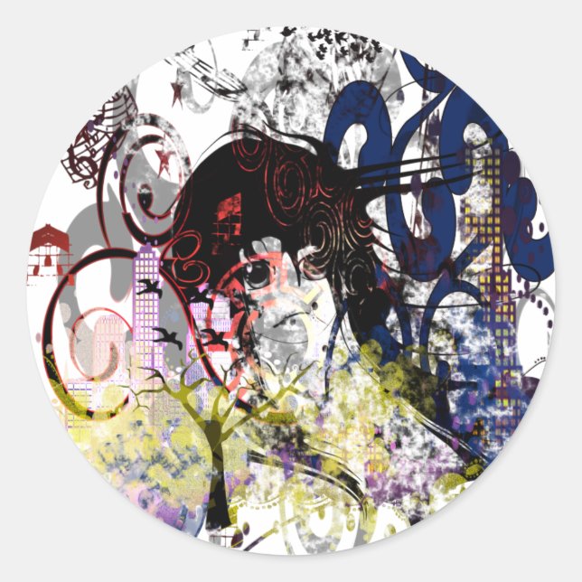 Pegatina Redonda Anime Chicas (Anverso)