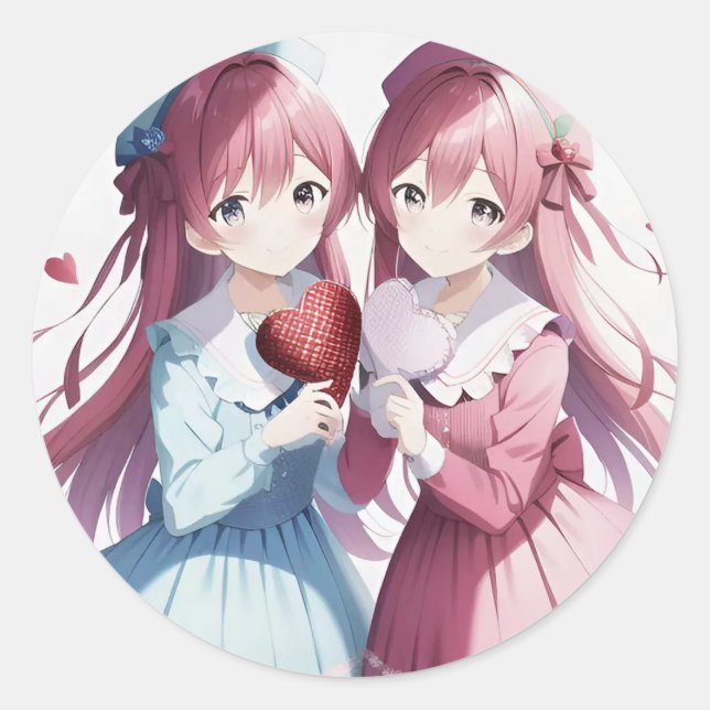 Pegatina Redonda Anime corazones de Valentine (Anverso)