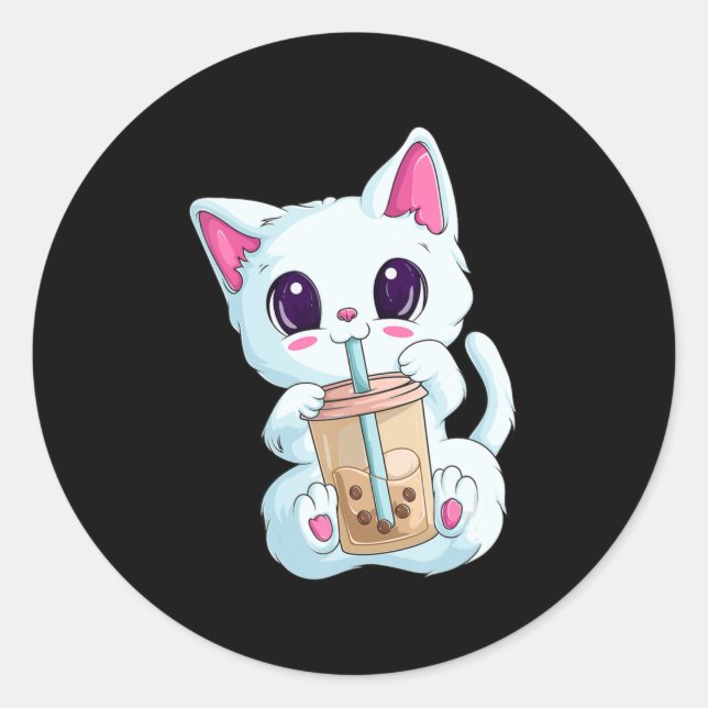 Pegatina Redonda Anime De Té Boba Para Mujeres Kawaii Bubble Tea Ne (Anverso)