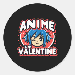 Pegatina Redonda Anime es mi Día de San Valentín japonés Ani