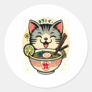 Pegatina Redonda Anime ga Kawaii Cat Noodle japonés